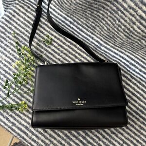 Kate‎ Spade Black Leather Beige suede Sides Shoulder Bag Small Multicompartment